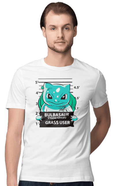 Men's t-shirt with prints Pokemon Bulbasaur. Anime, bulbasaur, games, nintendo, pokemon, pokemon go. 2070702