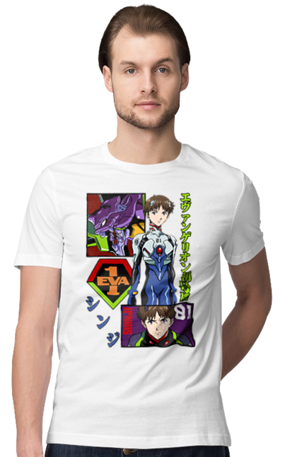 Men's t-shirt with prints Evangelion. Angel, anime, eva 01, evangelion, manga, neon genesis evangelion, shinji. 2070702