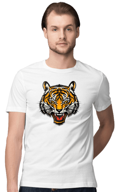 Футболка чоловіча з принтом "Голова жовтого тигра". Голова тигра, джунглі, жовтий тигр, тварини, тигр. futbolka.stylus.ua