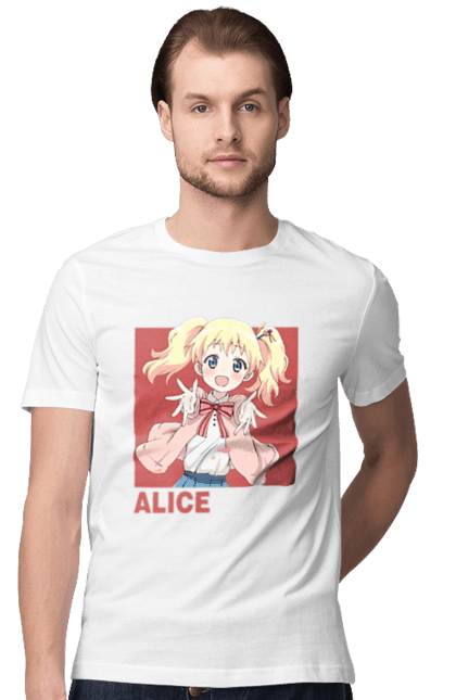 Men's t-shirt with prints Kiniro Mosaic Alice Cartelet. Alice, alice cartelet, anime, gold mosaic, kiniro mosaic, kinmoza, manga. 2070702