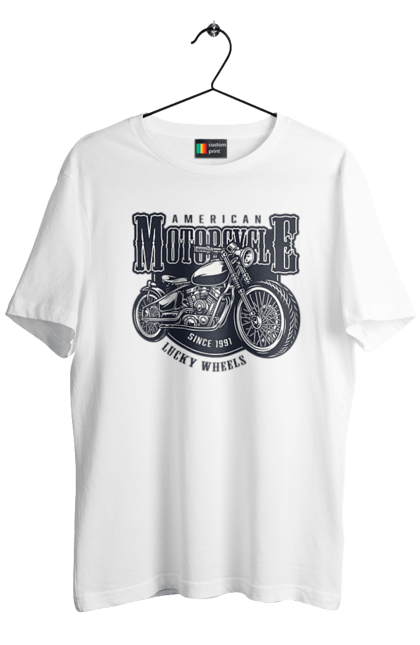 Men`s t-shirt with prints Cool vintage motorcycle. America, good, male, motorcycle, motorcycles, retro, stylish, stylishly, vintage, vintage. 2070702