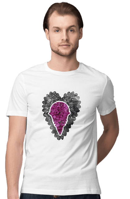 Men's t-shirt with prints Ice cream in the heart. Cheerful, flowers, heart, ice, lilac, love, original, summer, sweets. CustomPrint.market