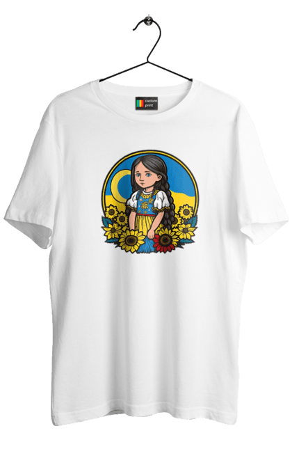 Футболка чоловіча з принтом "Мила Українська дівчинка". Блакитний, жовтий, жовто-блакитний, зроблено в україні, патріот, патріоти україни, підтримую україну, прапор україни, україна, українська дівчинка. 2070702