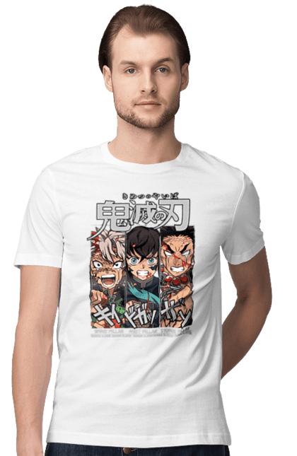 Men's t-shirt with prints Demon Slayer Sanemi Muichiro Gyomei. Anime, demon slayer, gyomei, himejima, kimetsu no yaiba, manga, muichiro, sanemi. 2070702