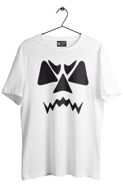 Men's t-shirt with prints Halloween pumpkin face. Costume, halloween, holiday, october, october 31, pumpkin, scary, sweets, trick or treat. 2070702