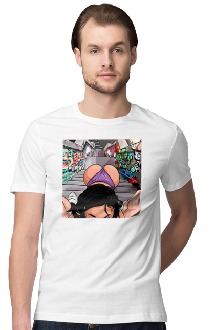 Футболка чоловіча з принтом "Дівчина На Колінах Перед Хлопчиною". Гола, жопа, на колінах, смоктати. 2070702