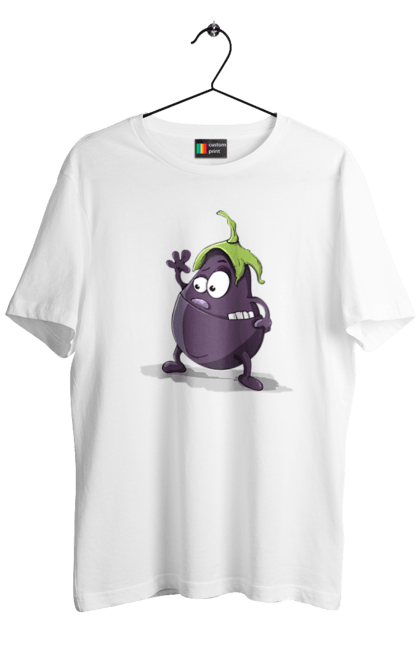 Футболка чоловіча з принтом "Баклажанчик". Eggplant, funny, баклажан, овощи, персонаж, юмор. CustomPrint.market