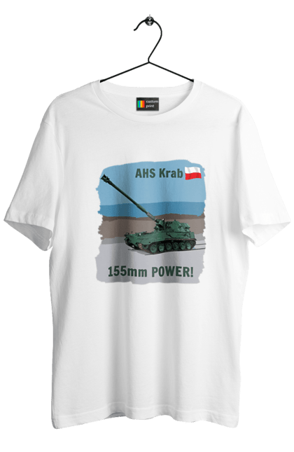 Футболка чоловіча з принтом "155mm Power! САУ Krab оливковий". Ahs krab, артилерія, гаубиця, краб, польща, сау. 2070702