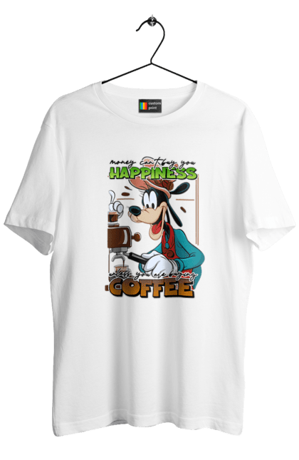 Men's t-shirt with prints Goofy Coffee. Animated series, cartoon, coffee, cup, disney, dog, goofy. 2070702