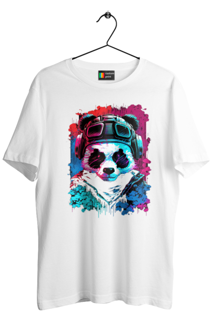 Футболка чоловіча з принтом "Панда в VR шолом". Віртуальна реальність, гік, панда, персонаж, шолом. 2070702