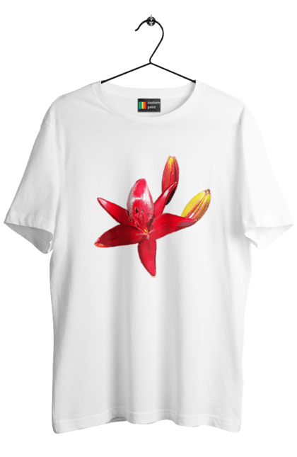 Футболка чоловіча з принтом "Червона лілія". Бутон, квітка, колір, лілія, природа, сонячний, червона квітка, червона лілія, червоний, яскравий. 2070702