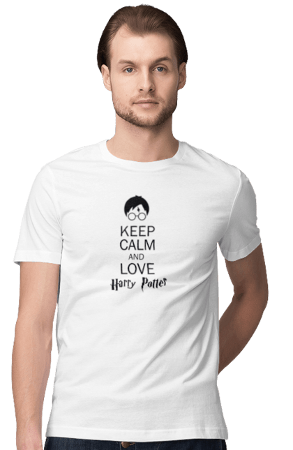 Футболка чоловіча з принтом "Keep calm and love Harry Potter". Gryffindor, harry potter, hogwarts, keep calm, гаррі поттер, грифіндор, книга, фільм, франшиза, хогвартс. 2070702