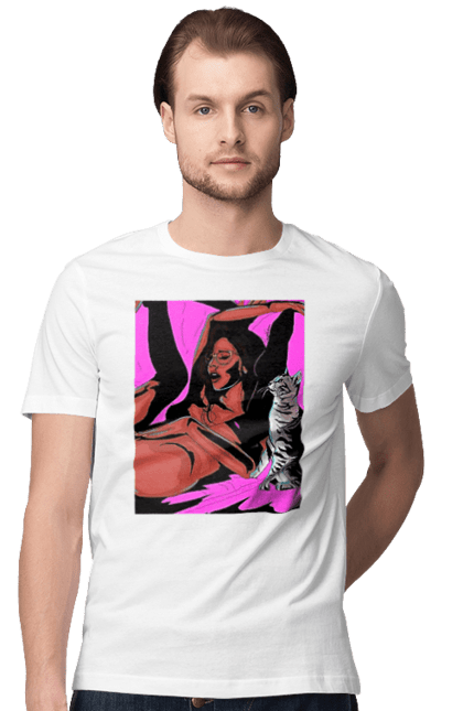 Футболка чоловіча з принтом "Дівчина Отримує Задоволення". Гола, задоволення, кішка, пристрасть. 2070702