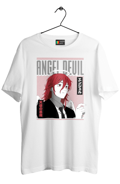 Футболка мужская с принтом Человек Бензопила Дьявол ангел. Angel devil, anime, chainsaw man, manga, аниме, дьявол-ангел, манга, человек-бензопила. 2070702