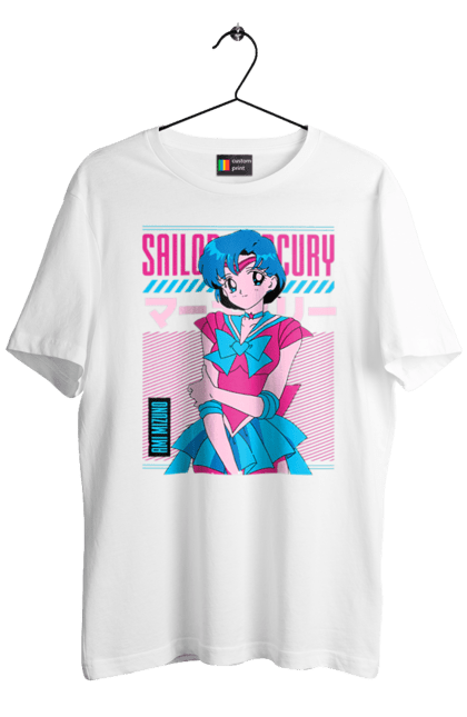 Футболка чоловіча з принтом "Сейлор Мун Меркурій". Ami mizuno, sailor mercury, sailor moon, амі мідзуно, аніме, драма, махо-сьодзьо, сейлор меркурій, сейлор мун, серіал. 2070702