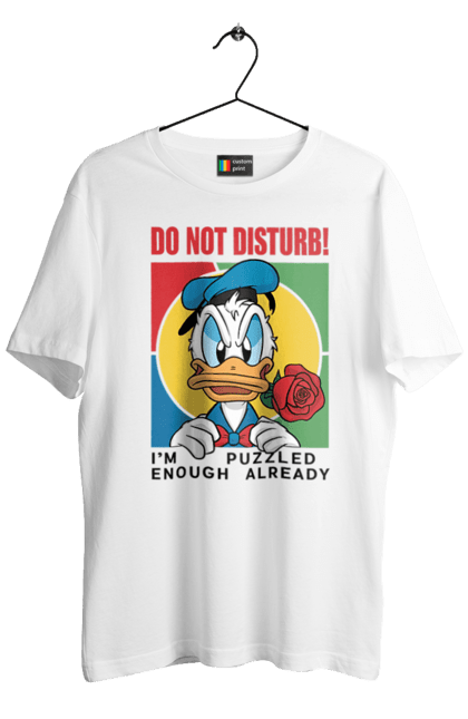 Men's t-shirt with prints Donald Duck Do not disturb!. Animated series, cartoon, disney, do not disturb, donald duck. 2070702