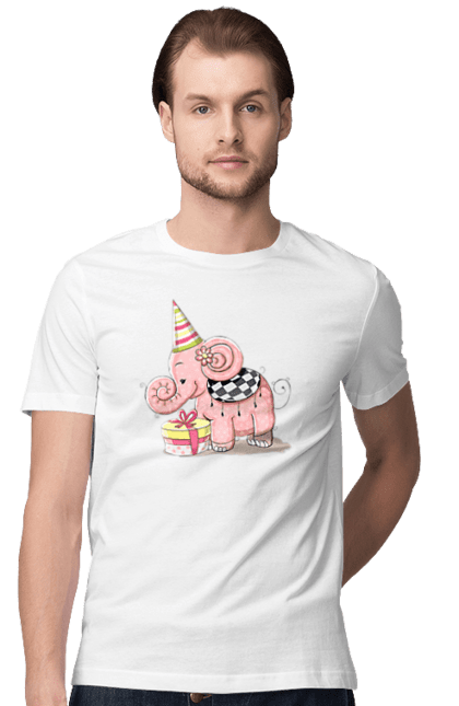 Men's t-shirt with prints Elephant with gifts. Birthday, elephant, presents. CustomPrint.market