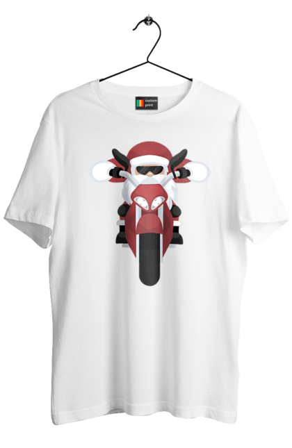 Футболка чоловіча з принтом "Санта на мотоциклі". Мотоцикл, новий рік, різдво, санта. 2070702