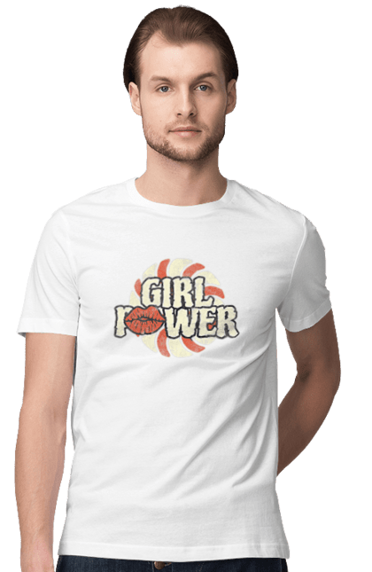 Футболка чоловіча з принтом "Girl Power". Girl power, гасло, дівчата, дівчата можуть, жінки, жіноча сила, незалежність, сила, фемінізм. 2070702