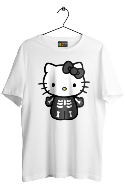 Men's t-shirt with prints Hello Kitty Halloween. Brand, character, halloween, hello kitty, kitten, kitty, skeleton, zombie. 2070702