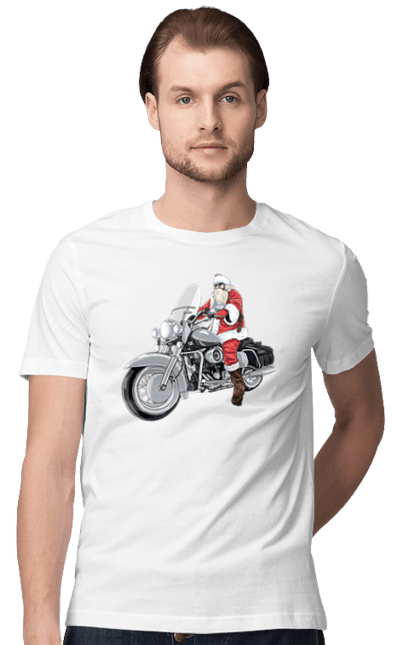 Футболка чоловіча з принтом "Санта На Мотоциклі". Мотоцикл, новий рік, санта, свято. 2070702