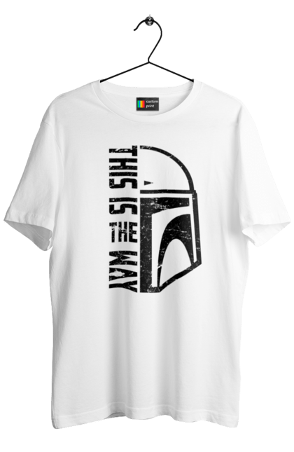 Men's t-shirt with prints This is the way. Baby yoda, cinema, disney, distressed, mandalorian, mandalorian helmet, movies, star wars, television series. 2070702