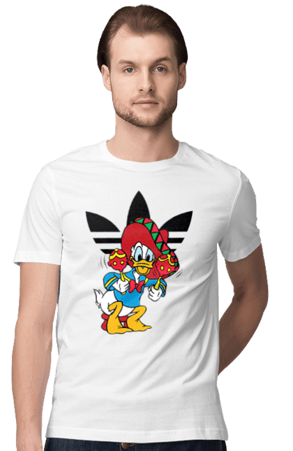 Футболка мужская с принтом Adidas Дональд Дак. Adidas, daisy duck, donald duck, адидас, дейзи дак, дональд дак, мультсериал, мультфильм. 2070702