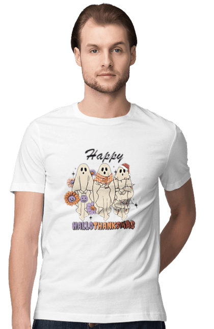 Men's t-shirt with prints Halloween Ghost. Costume, ghost, halloween, holiday, october, october 31, scary, sweets, trick or treat. 2070702