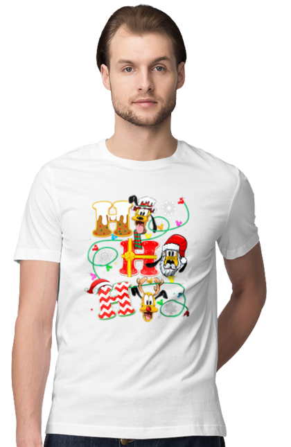 Men's t-shirt with prints Merry Christmas. Cartoon, christmas, christmas, deer, disney, holiday, merry christmas, santa. 2070702