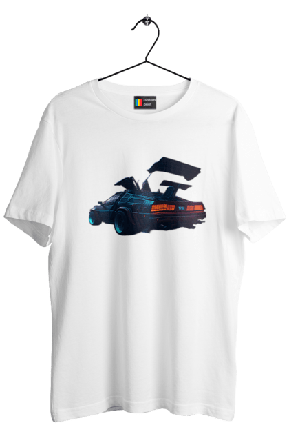 Футболка мужская с принтом DeLorean обратно в будущее. Автомобиль, делореан, из фильма. 2070702