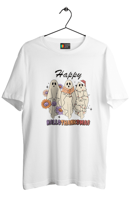 Men's t-shirt with prints Halloween Ghost. Costume, ghost, halloween, holiday, october, october 31, scary, sweets, trick or treat. 2070702