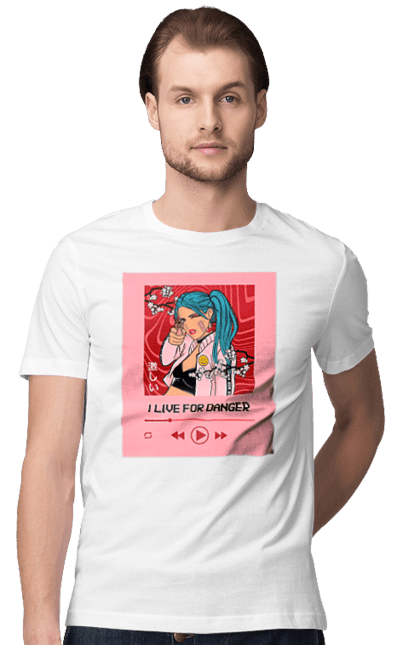 Men`s t-shirt with prints I Live For Danger. Anime, music, pistol, turntable. 2070702