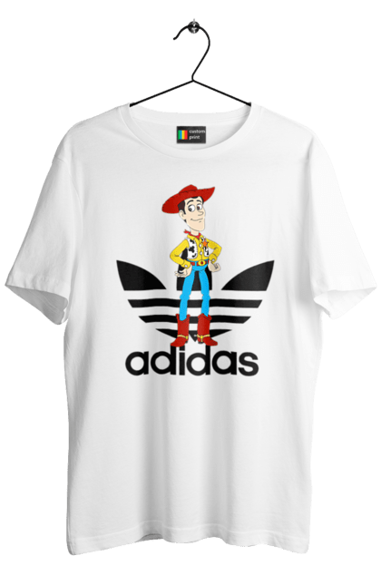 Футболка мужская с принтом Adidas Вуди. Adidas, toy story, woody, адидас, вуди, история игрушек, мультфильм. 2070702