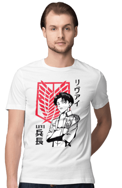 Футболка чоловіча з принтом "Атака титанів Леві". Attack on titan, shingeki no kyojin, акерман, аніме, атака титанів, вторгнення гігантів, леві, манга, розвідкорпус. futbolka.stylus.ua