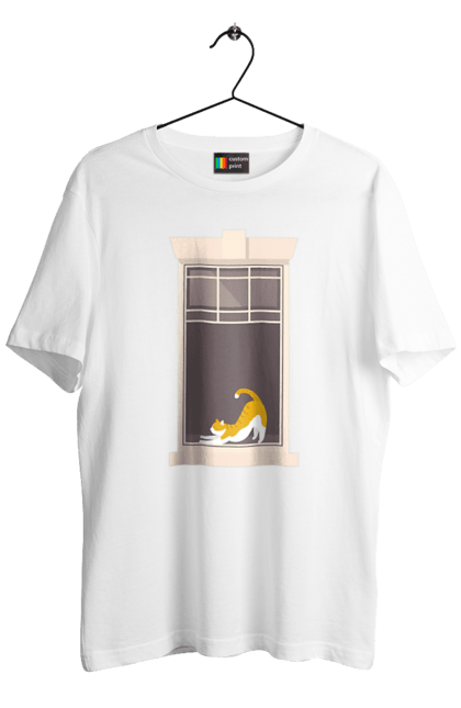 Футболка чоловіча з принтом "Кіт В Вікні". Вікно, кіт, потягушки, рудий. 2070702