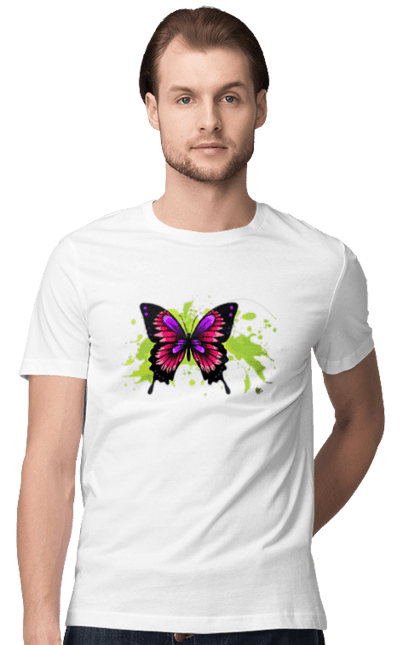 Men`s t-shirt with prints Pink Butterfly. Butterfly. 2070702