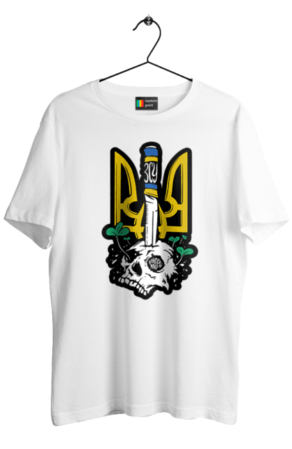 Футболка чоловіча з принтом "Герб ЗСУ". Герб, зсу, патріотична, прапор, череп. 2070702