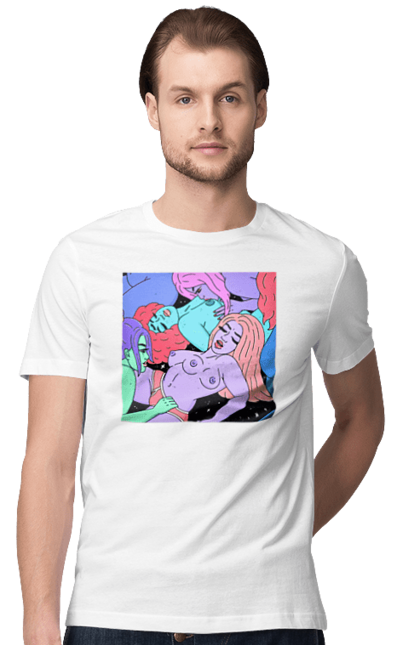Футболка чоловіча з принтом "Дівчата Інопланетянки". Дівчата, інопланетянки, космос, різнокольорові. 2070702