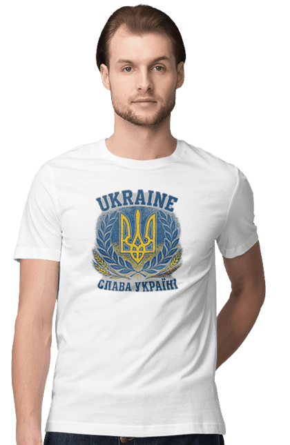 Футболка чоловіча з принтом "Слава Україні". Герб україни, героям слава, жовто блакитний, патріотичні, прапор україни, слава україні, тризуб, україна, українська символіка, українські. 2070702