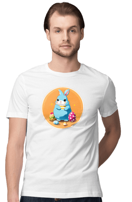 Футболка чоловіча з принтом "Кролик". Заяць, кролик, пасха, пасхальний кролик, пасхальні яйця, свято, тварина, щасливої пасхи, яйця. CustomPrint.market