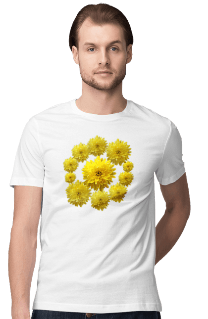 Футболка чоловіча з принтом "Хризантеми жовті". Квіти, літо, подарунок, природа, рослини, хризантеми. futbolka.stylus.ua
