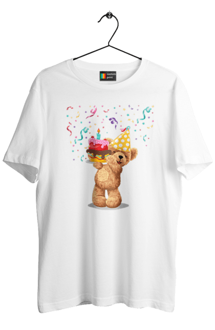 Men's t-shirt with prints Bear`s birthday. Animals, bear, bear`s birthday, birthday, birthday holiday, holiday, teddy bear. CustomPrint.market