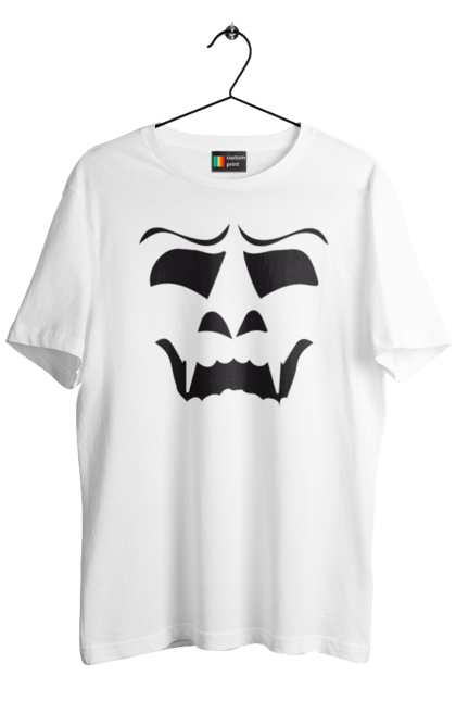 Men's t-shirt with prints Halloween pumpkin face. Costume, halloween, holiday, october, october 31, pumpkin, scary, sweets, trick or treat. 2070702