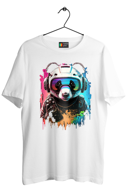 Men`s t-shirt with prints Panda in VR Helmet. Character, geek, helmet, panda, virtual reality. 2070702