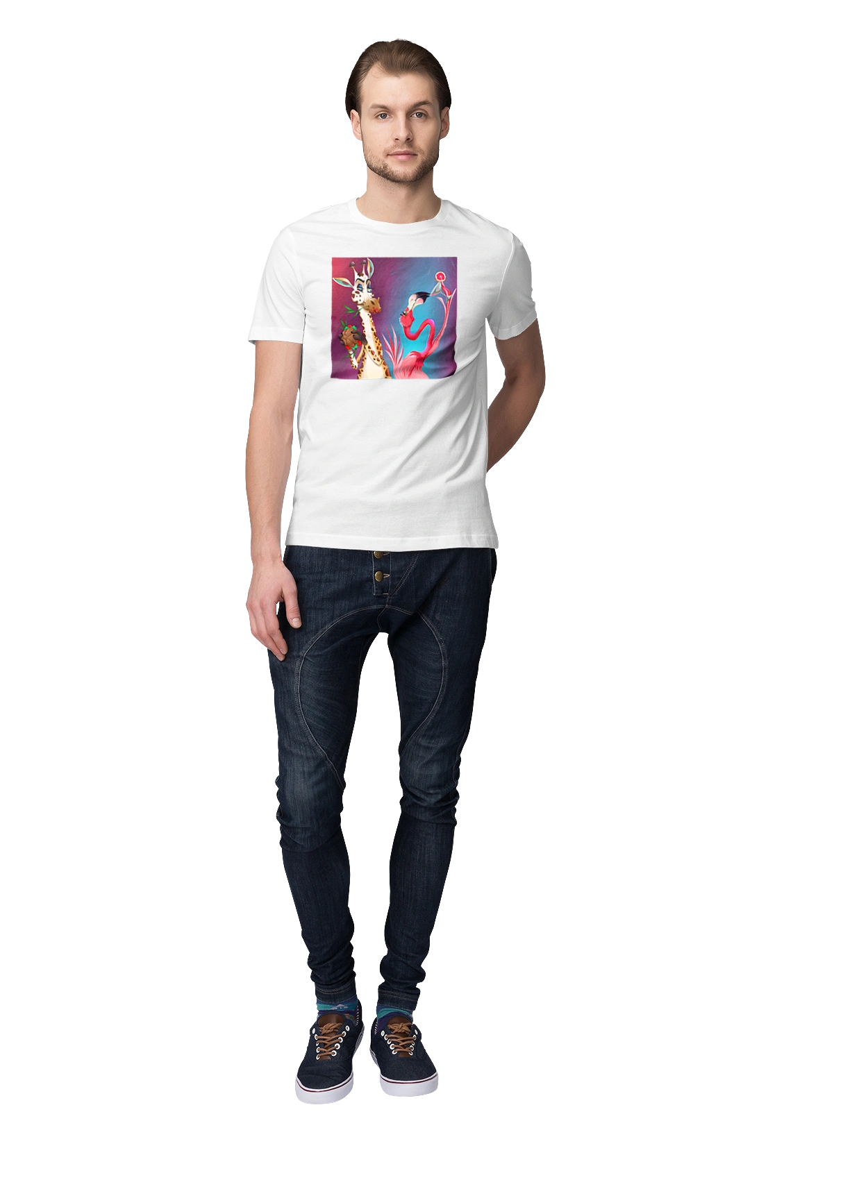 Giraffe And Flamingo At The Party