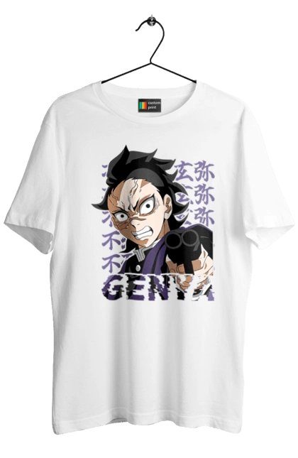 Футболка мужская с принтом Клинок Рассекающий Демонов Генья Шинадзугава. Demon slayer, genya, genya shinazugawa, kimetsu no yaiba, аниме, генья, генья шинадзугава, истребитель демонов, манга, шинадзугава. 2070702