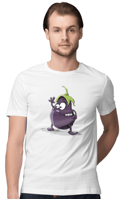 Футболка чоловіча з принтом "Баклажанчик". Eggplant, funny, баклажан, овощи, персонаж, юмор. CustomPrint.market