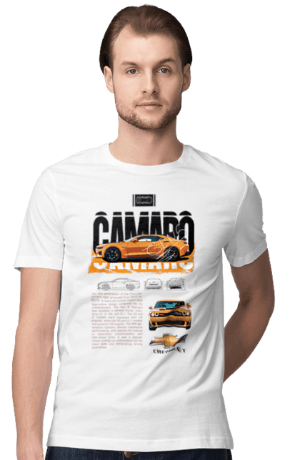 Футболка мужская с принтом Chevrolet Camaro. Camaro, chevrolet, chevrolet camaro, авто, автомобиль, камаро, машина, шевроле, шевроле камаро. 2070702