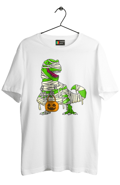 Футболка мужская с принтом Хэллоуин динозавр. 31 октября, dinosaur, halloween, гадость, динозавр, октябрь, праздник, сладость, тыква, хэллоуин. 2070702