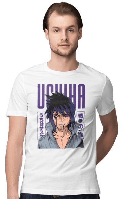 Футболка чоловіча з принтом "Наруто Саске Учіха". Naruto, sasuke, sasuke uchiha, аніме, команда 7, команда номер 7, манга, наруто, саске, саске учіха. 2070702